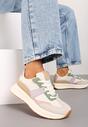 Beżowo-Zielone Płaskie Sznurowane Sneakersy z Geometrycznym Wzorem Neveanna