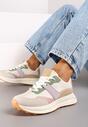 Beżowo-Zielone Płaskie Sznurowane Sneakersy z Geometrycznym Wzorem Neveanna
