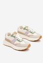 Beżowo-Zielone Płaskie Sznurowane Sneakersy z Geometrycznym Wzorem Neveanna