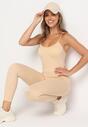 Beżowy Kombinezon Bodycon z Cienkimi Ramiączkami Nevithas