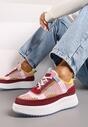 Bordowe Sneakersy na Grubej Podeszwie Ozdobione Przeszyciami Terilira