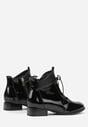 Czarne Lakierowane Płaskie Botki ze Sznurowaniem Mivanna