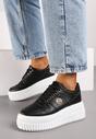 Czarne Sneakersy na Platformie z Metaliczną Wstawką z Boku Mevit