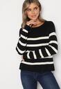 Czarny Sweter z Wiskozy w Paski Terilea