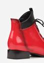 Czerwono-Czarne Lakierowane Płaskie Botki ze Sznurowaniem Mivanna