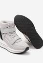 Szare Sznurowane Sneakersy na Koturnie ze Sztucznym Futrem i Metalicznymi Aplikacjami Leridras