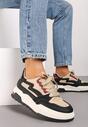 Czarne Sneakersy na Grubej Podeszwie z Ozdobnymi Wstawkami Beriona