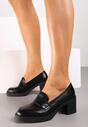 Czarne Półbuty w Stylu Mokasynów na Drewnianym Obcasie Merisina