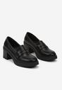 Czarne Półbuty w Stylu Mokasynów na Drewnianym Obcasie Merisina