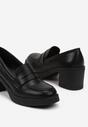 Czarne Półbuty w Stylu Mokasynów na Drewnianym Obcasie Merisina