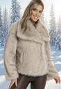 Beżowa Futrzana Kurtka z Szerokim Kołnierzem Merionnie