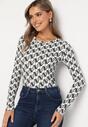 Biało-Czarna Bawełniana Bluzka Longsleeve w Literowy Wzór Stelisara