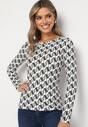Biało-Czarna Bawełniana Bluzka Longsleeve w Literowy Wzór Stelisara