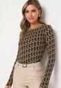 Czarno-Beżowa Bawełniana Bluzka Typu Longsleeve z Bawełny w Abstrakcyjny Wzór Heslora