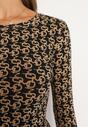 Czarno-Beżowa Bawełniana Bluzka Typu Longsleeve z Bawełny w Abstrakcyjny Wzór Heslora