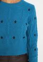Niebieski Sweter z Dodatkiem Wiskozy z Ozdobnym Splotem w Gwiazdki Ivilna