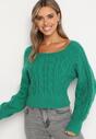 Zielony Sweter z Dodatkiem Wiskozy i Ściągaczem Ozdobiony Splotem Fizena