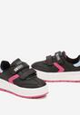 Czarno-Fuksjowe Buty Sportowe Zapinane na Rzepy z Ozdobnymi Wstawkami Meribelles