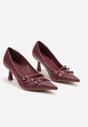 Bordowe Czółenka na Obcasie Kaczuszka z Ozdobnymi Paseczkami Arkira
