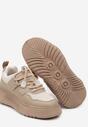 Ciemnobeżowe Buty Sportowe Sneakersy na Platformie z Ozdobną Aplikacją i Skórzaną Wkładką Biavarae