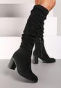 Czarne Kozaki Wysokie z Ozdobnie Marszczoną Cholewką Erianoria