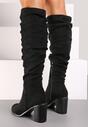 Czarne Kozaki Wysokie z Ozdobnie Marszczoną Cholewką Erianoria