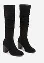 Czarne Kozaki Wysokie z Ozdobnie Marszczoną Cholewką Erianoria