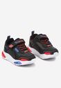 Czarno-Czerwone Płaskie Sznurowane Buty Sportowe Sneakersy z Ledami i Rzepami Erinalia