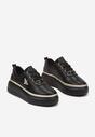 Czarne Skórzane Sneakersy na Grubej Podeszwie z Metaliczną Ozdobą Nericia