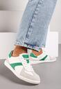 Biało-Zielone Płaskie Skórzane Sneakersy Ozdobione Przeszyciami Verietta