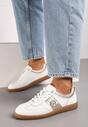 Biało-Złote Sneakersy ze Skórzaną Wkładką i Cyrkoniowym Zdobieniem Erisiona