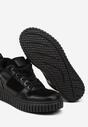 Czarne Skórzane Sneakersy na Grubej Tłoczonej Podeszwie Eriliane