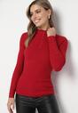 Bordowy Dopasowany Sweter Golf z Ozdobnymi Guzikami Oppanla