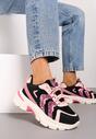 Czarno-Różowe Sneakersy na Grubej Podeszwie z Brokatowymi Wstawkami Sairiel