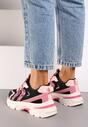 Czarno-Różowe Sneakersy na Grubej Podeszwie z Brokatowymi Wstawkami Sairiel