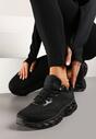 Czarne Sznurowane Buty Sportowe Sneakersy na Grubej Tłoczonej Podeszwie z Perforacją Karolae