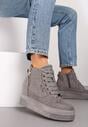 Szare Sneakersy na Ukrytym Koturnie z Metalicznymi Wstawkami i Ozdobnym Suwakiem Daimana