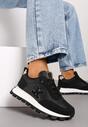 Czarne Płaskie Sneakersy z Metalicznymi Wstawkami i Sznurowaniem Zetista