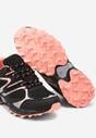Czarno-Różowe Płaskie Sznurowane Buty Sportowe Sneakersy Ozdobione Tłoczeniem Raisha