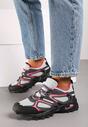 Szaro-Fuksjowe Płaskie Sznurowane Buty Sportowe Sneakersy Ozdobione Tłoczeniem Raisha