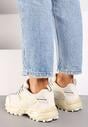 Beżowe Płaskie Sznurowane Buty Sportowe Sneakersy Ozdobione Tłoczeniem Raisha