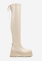 Beżowe Wysokie Kozaki Muszkieterki na Tłoczonej Platformie z Regulowaną Cholewką za Kolano Raivira