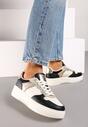 Czarno-Beżowe Sneakersy na Grubej Podeszwie z Metaliczną Wstawką Miathra