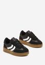 Czarne Płaskie Sznurowane Buty Sportowe Sneakersy z Paskami Azilena