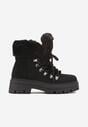 Czarne Traperki na Tłoczonej Podeszwie Ozdobione Futerkiem Taiva