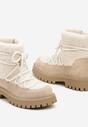 Beżowe Śniegowce na Grubej Podeszwie z Cyrkoniami i Futerkową Wstawką Rianaella