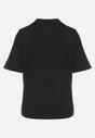 Czarny Wiskozowy T-shirt z Naszywką Misia i Guzikami przy Dekolcie Callidora