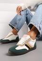 Zielone Stylowe Sneakersy na Płaskiej Podeszwie z Geometrycznymi Przeszyciami Rialine