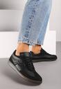 Czarne Sneakersy z Wywiniętym Językiem i Geometryczną Wstawką Riaviana