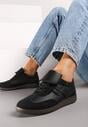Czarne Sneakersy z Wywiniętym Językiem i Geometryczną Wstawką Riaviana